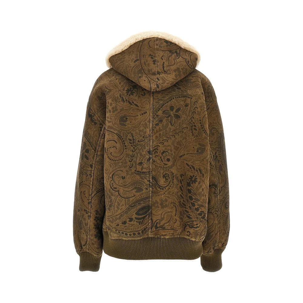 leather jacket with paisley motif