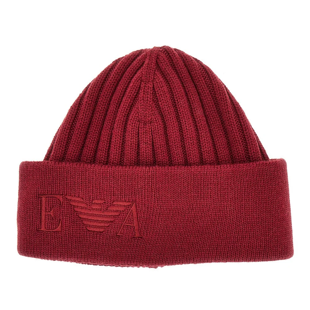 knitted beanie hat with logo embroidery