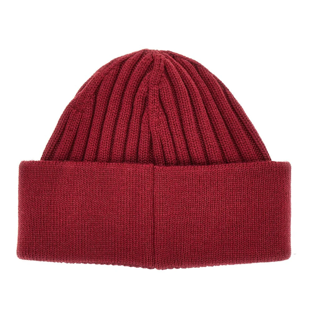knitted beanie hat with logo embroidery