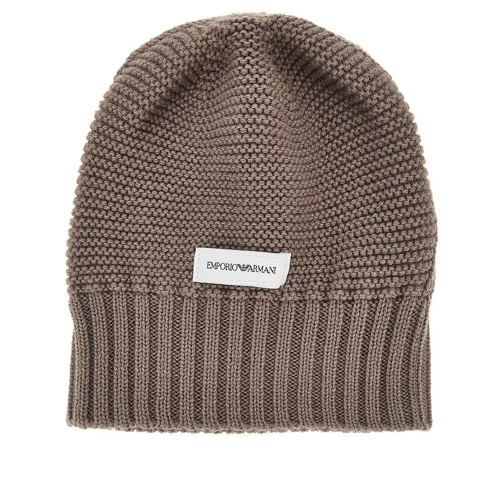 EMPORIO ARMANI S knitted beanie hat with logo label