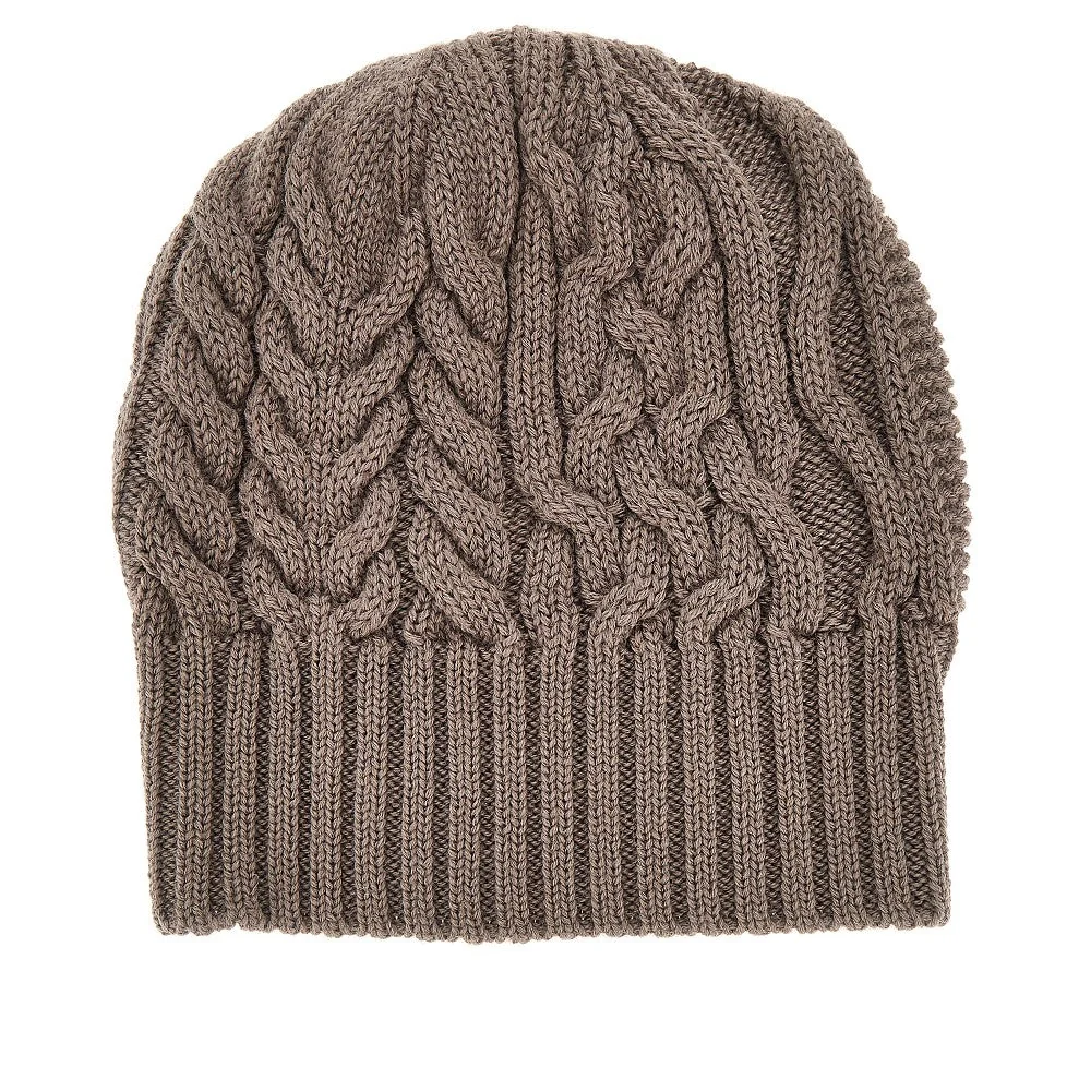 knitted beanie hat with logo label
