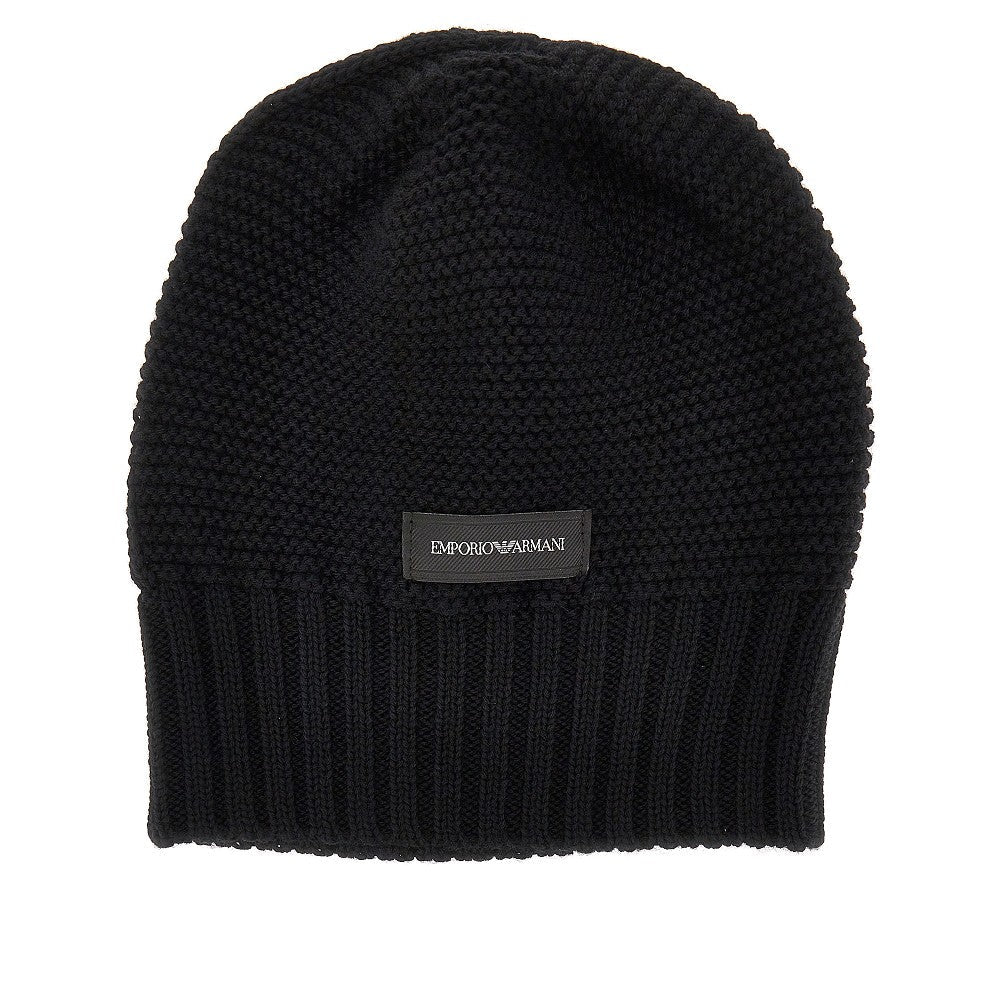 EMPORIO ARMANI S knitted beanie hat with logo label