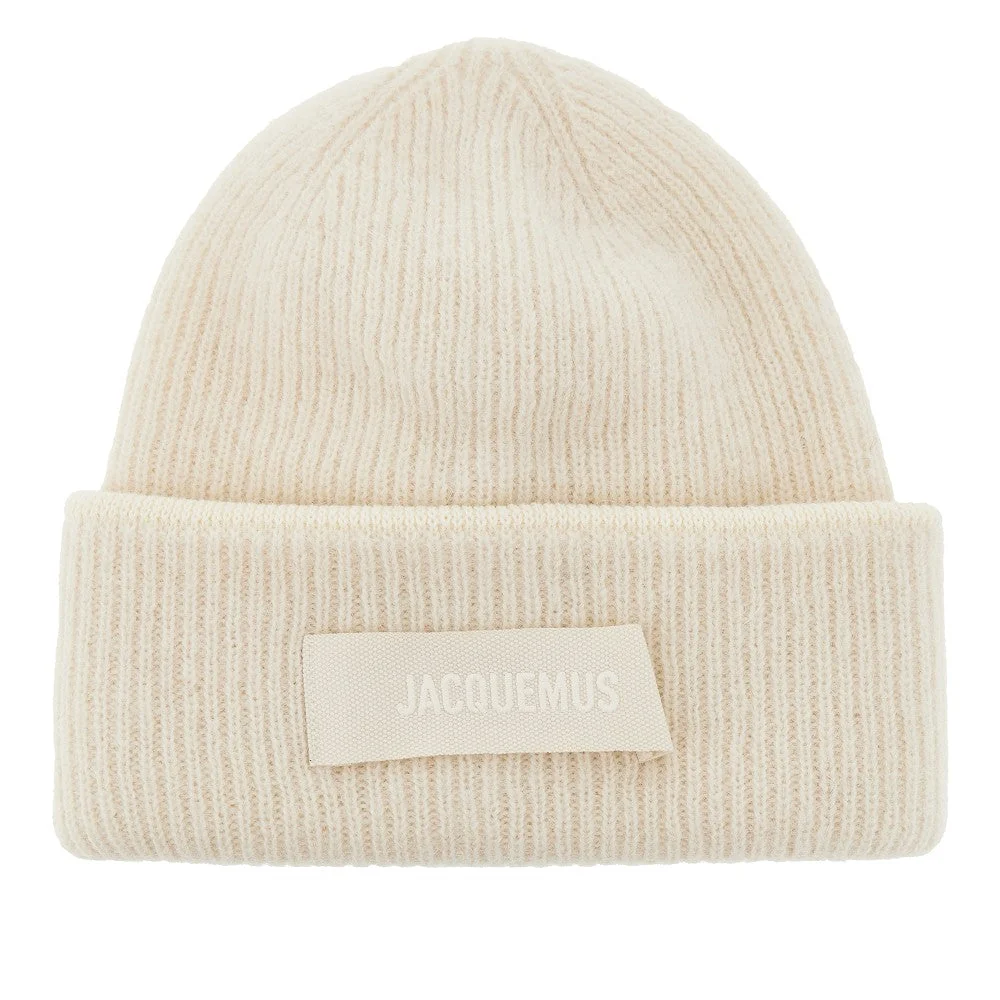 JACQUEMUS OS knitted beanie hat with gros-grain logo