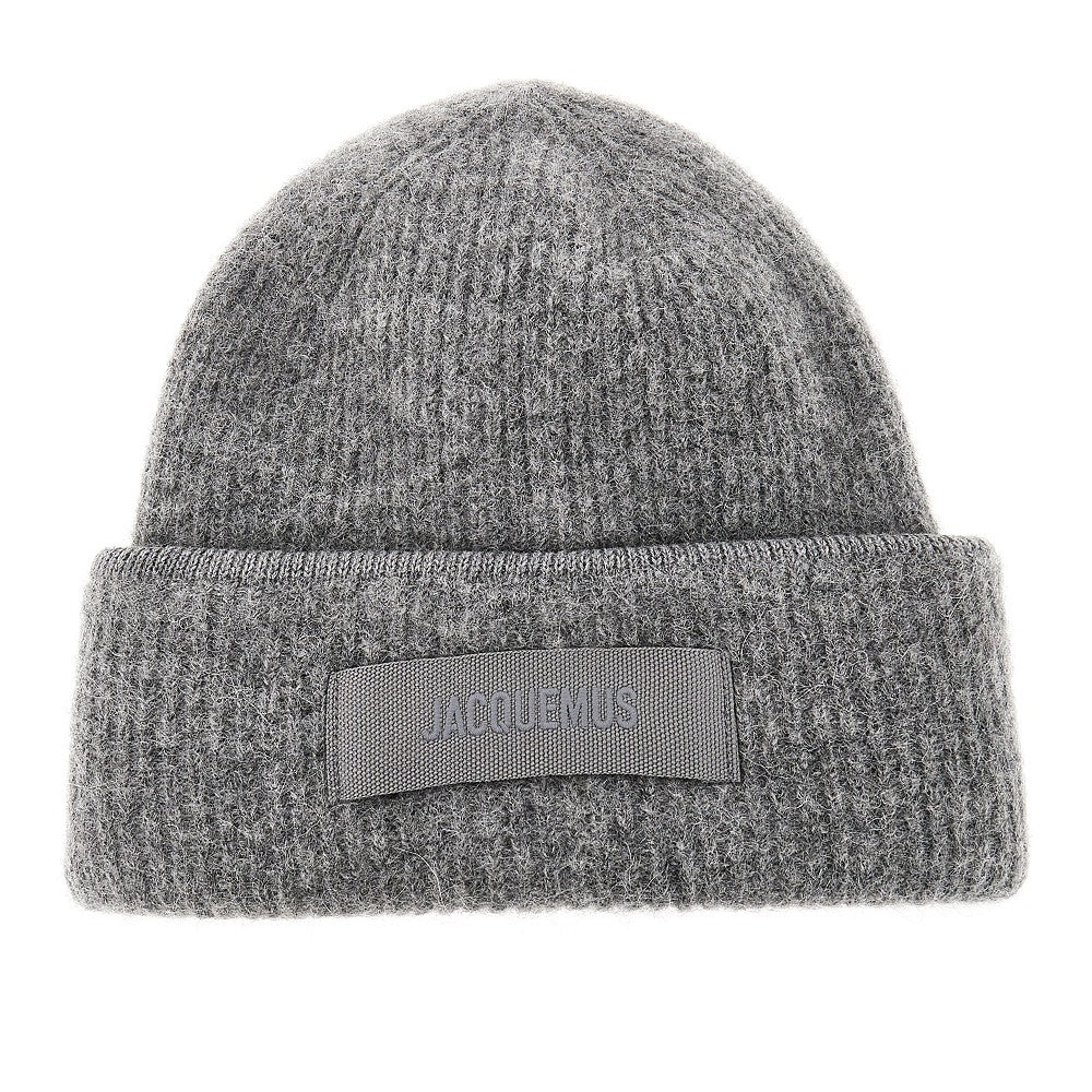 JACQUEMUS OS knitted beanie hat with gros-grain logo