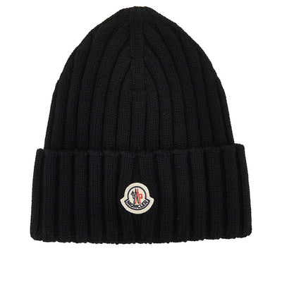 wool beanie hat with logo patch