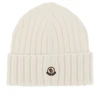 wool beanie hat with logo patch