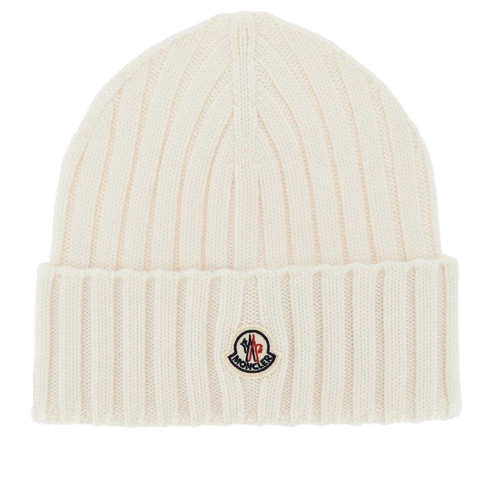 wool beanie hat with logo patch