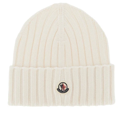 wool beanie hat with logo patch