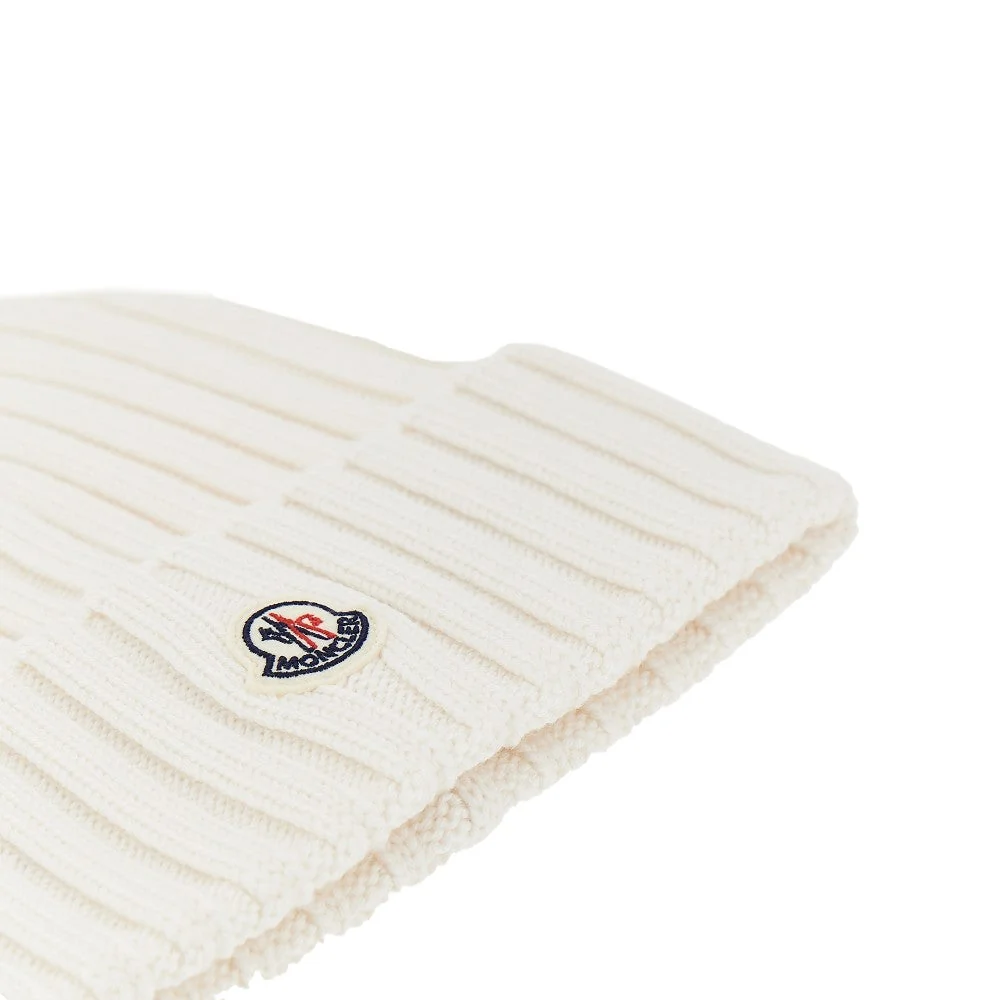 wool beanie hat with logo patch