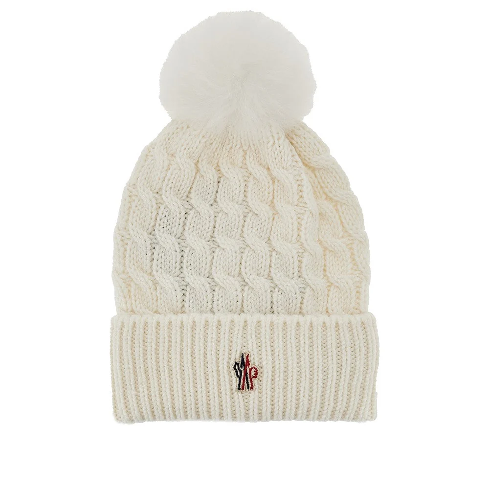 wool beanie hat with fur pompom
