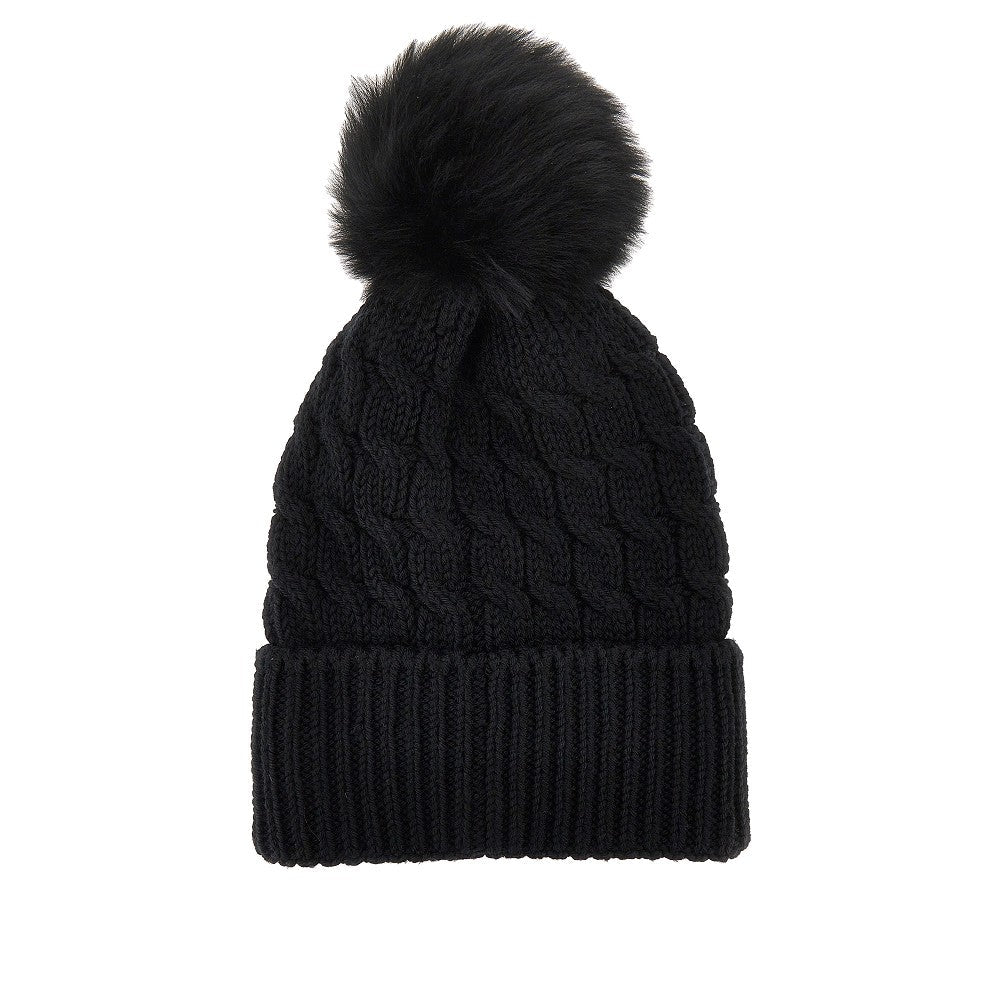 wool beanie hat with fur pompom