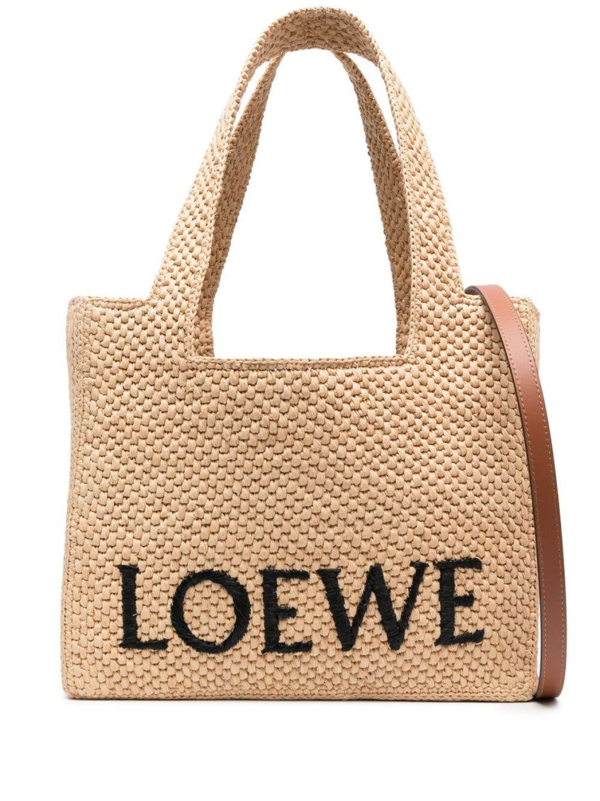 LOEWE Font Medium Raffia Tote – Beige