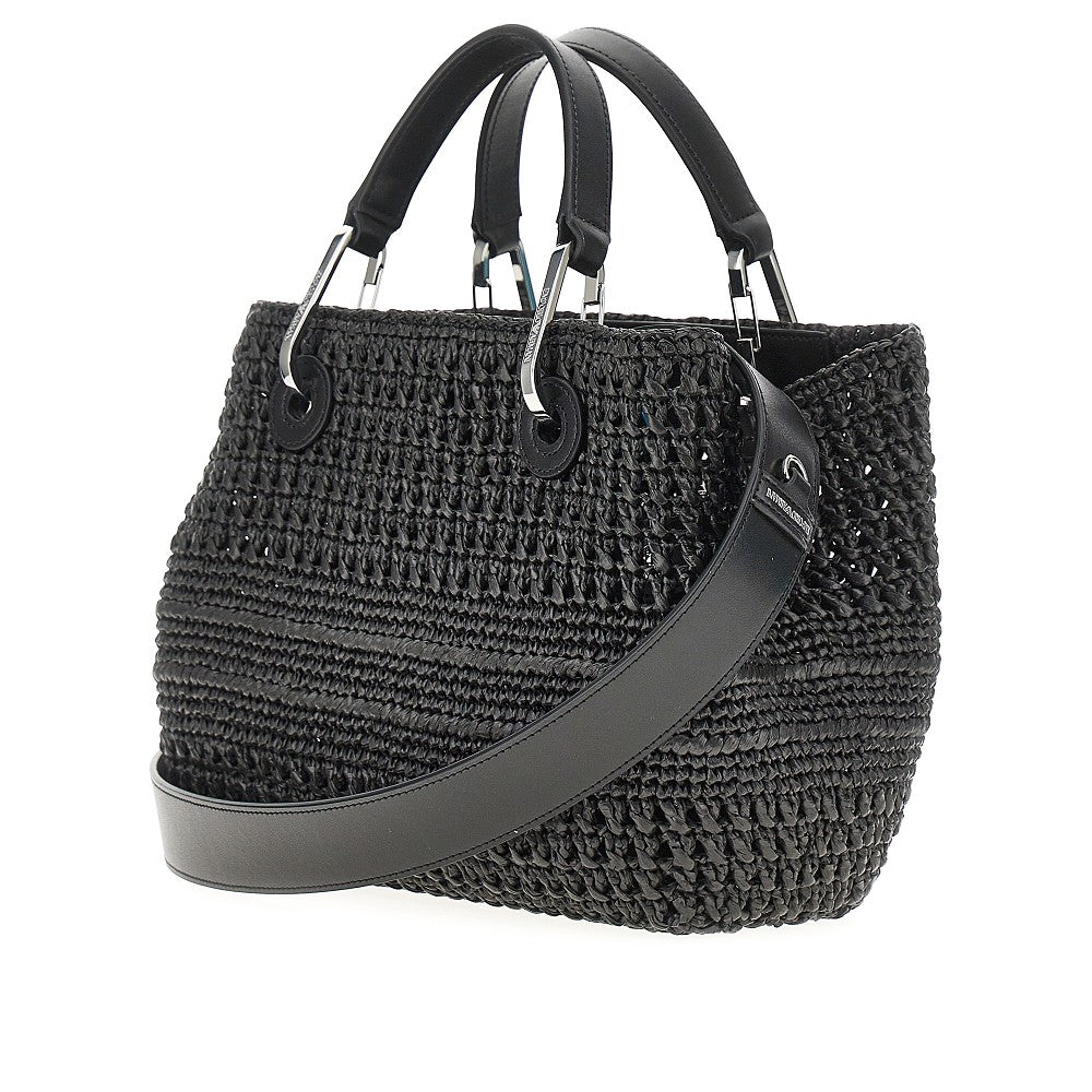 EMPORIO ARMANI OS woven raffia small myea bag