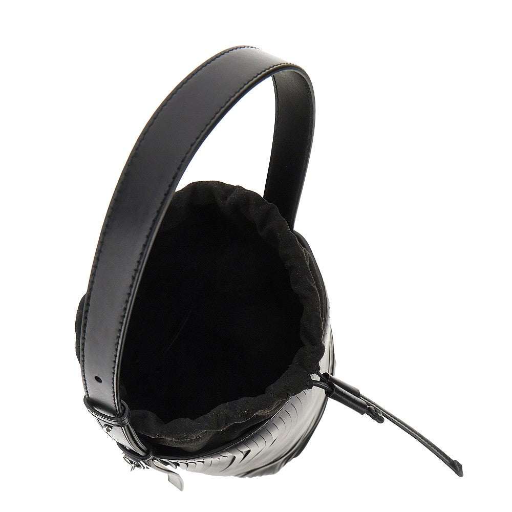 fringed cut leather bucket bag