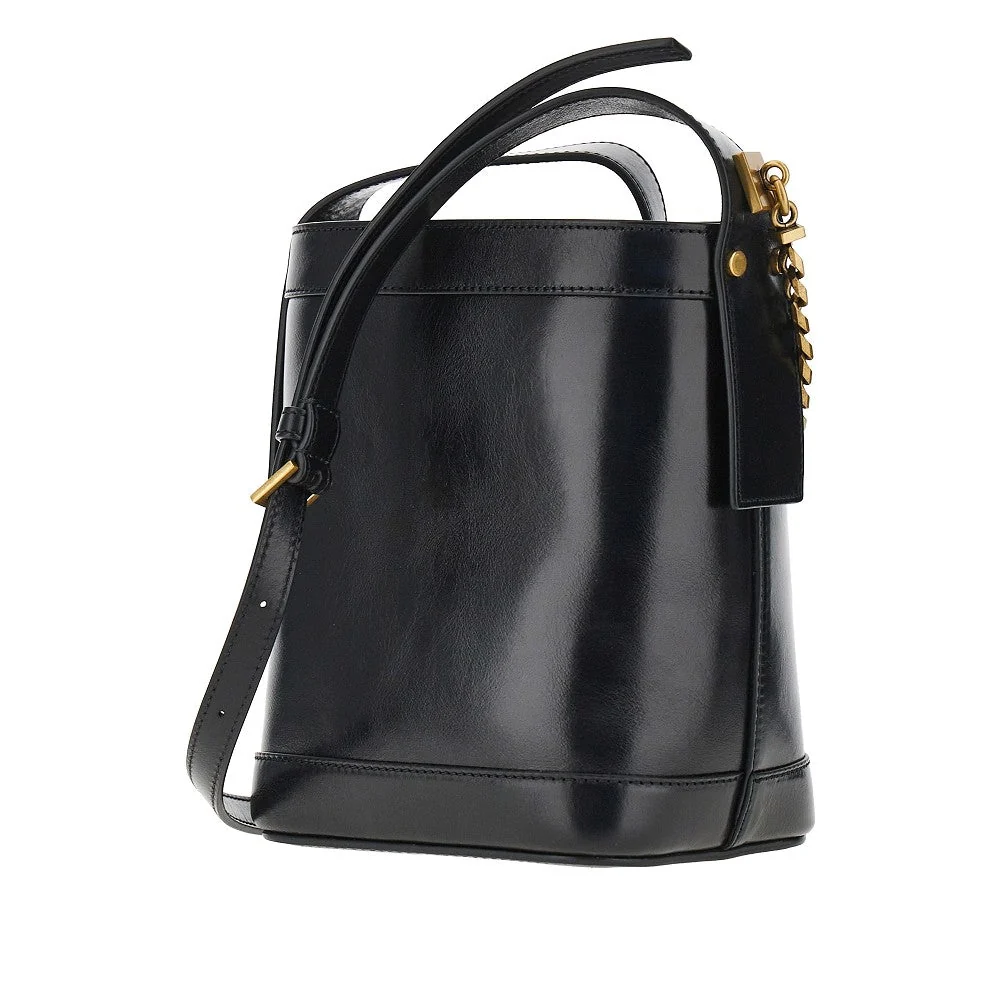 leather bucket bag with medusa patch