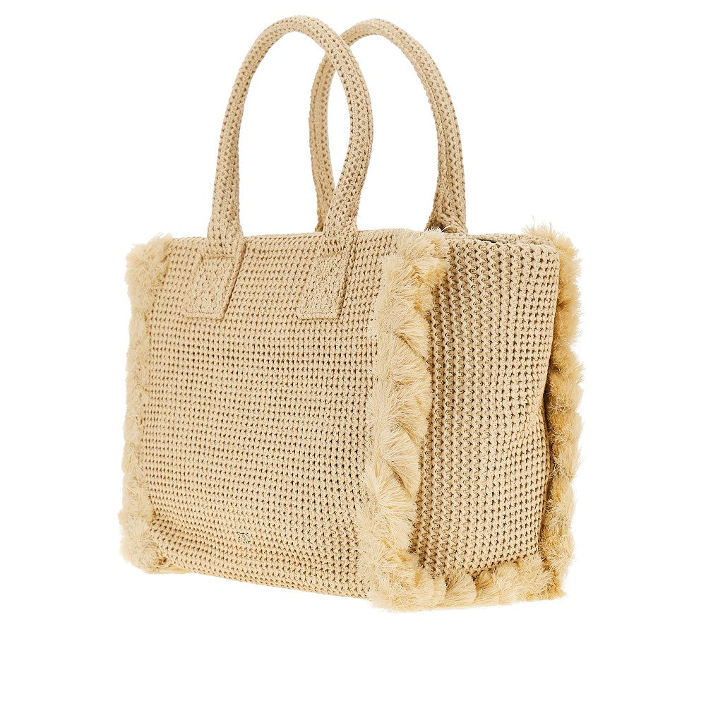 PINKO OS faux raffia shopping bag with logo