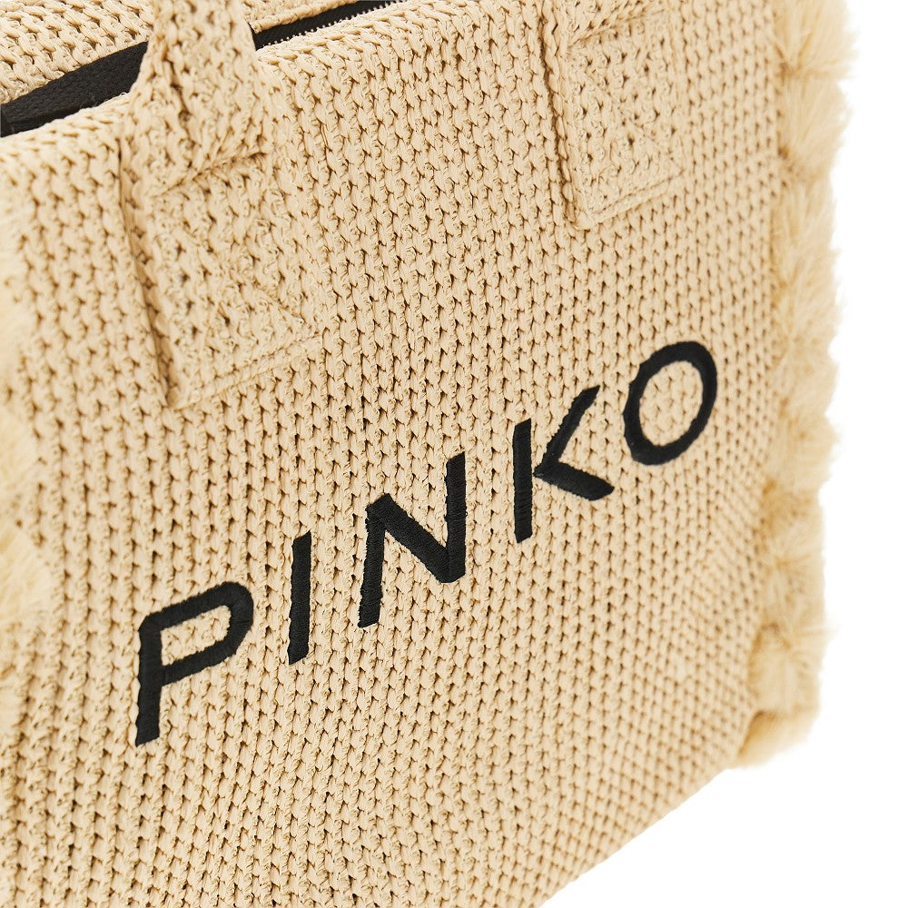 faux raffia shopping bag with logo