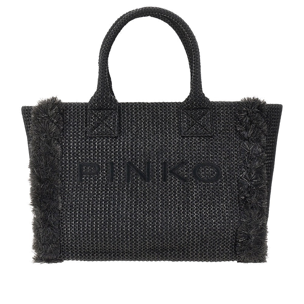 faux raffia shopping bag with logo