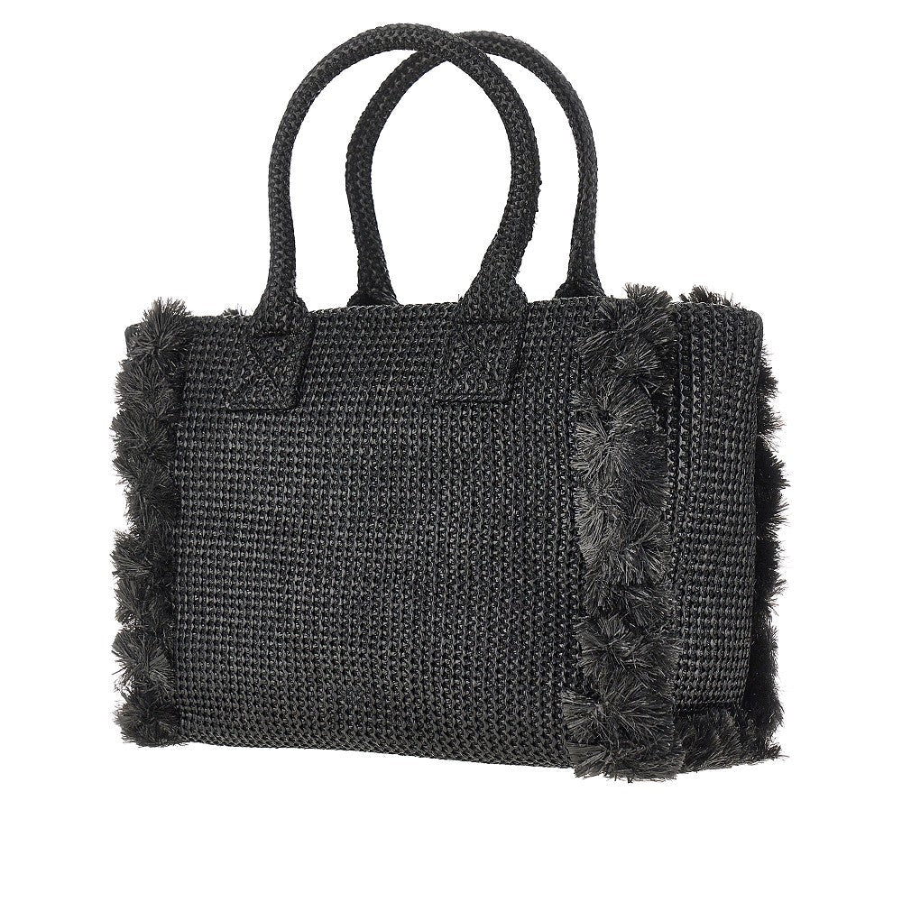 faux raffia shopping bag with logo
