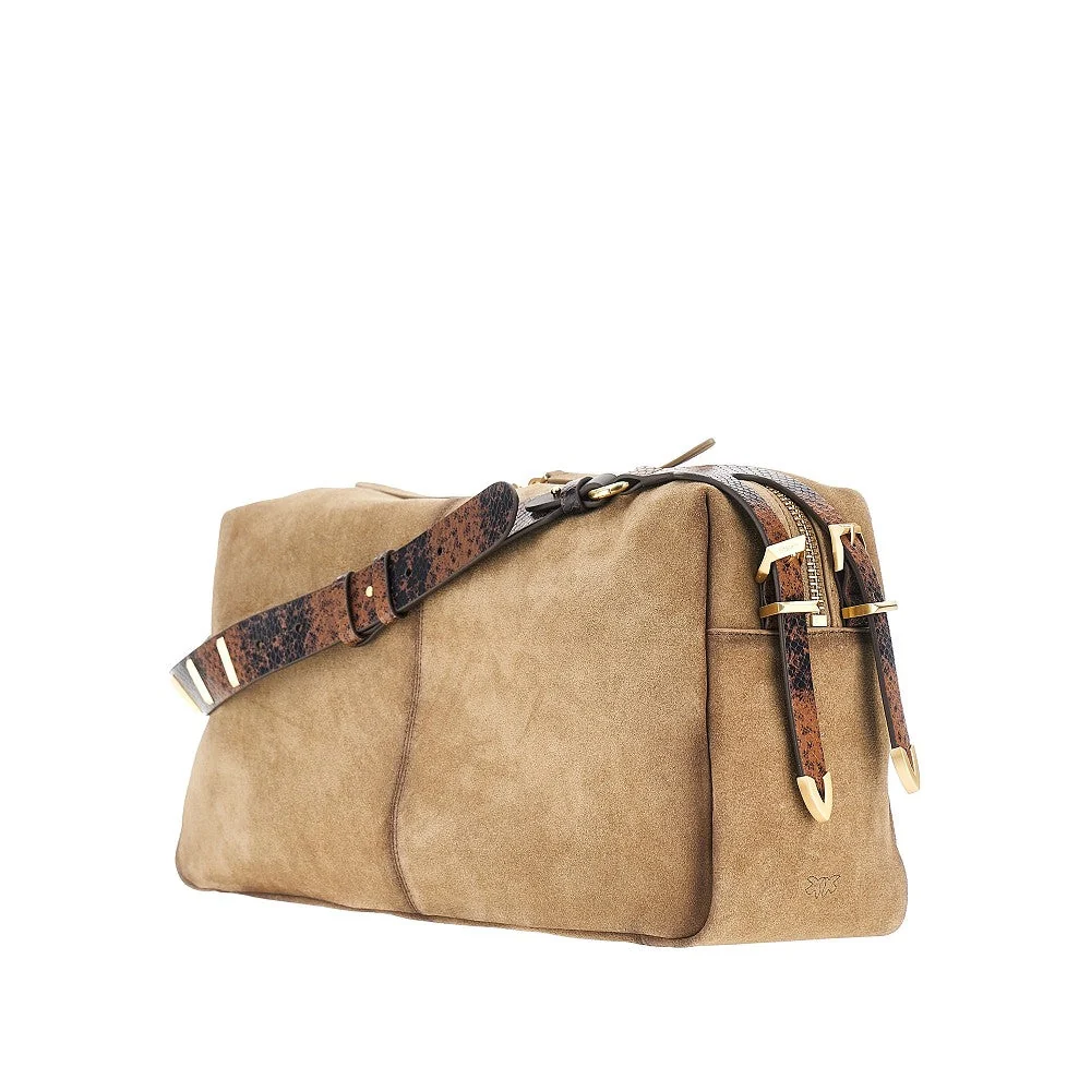 PINKO OS suede leather large keeper shoulder bag