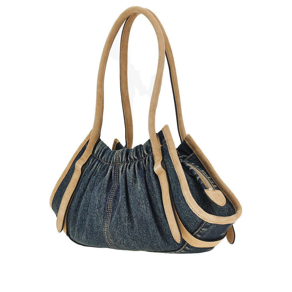 denim and suede cristina shoulder bag