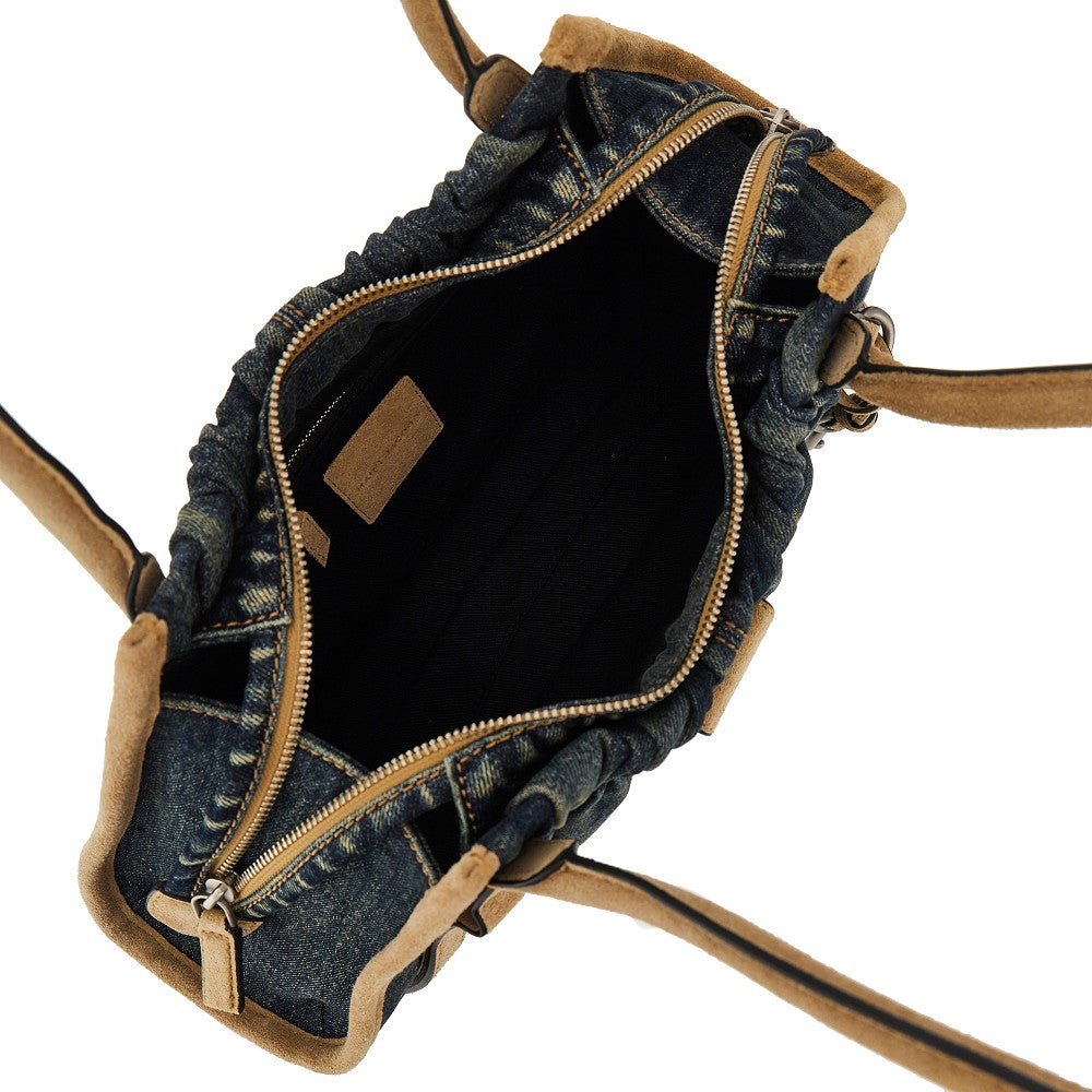 denim and suede cristina shoulder bag