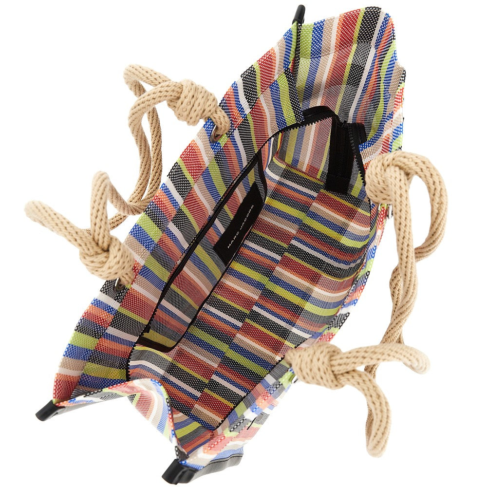 striped mesh large tote bag