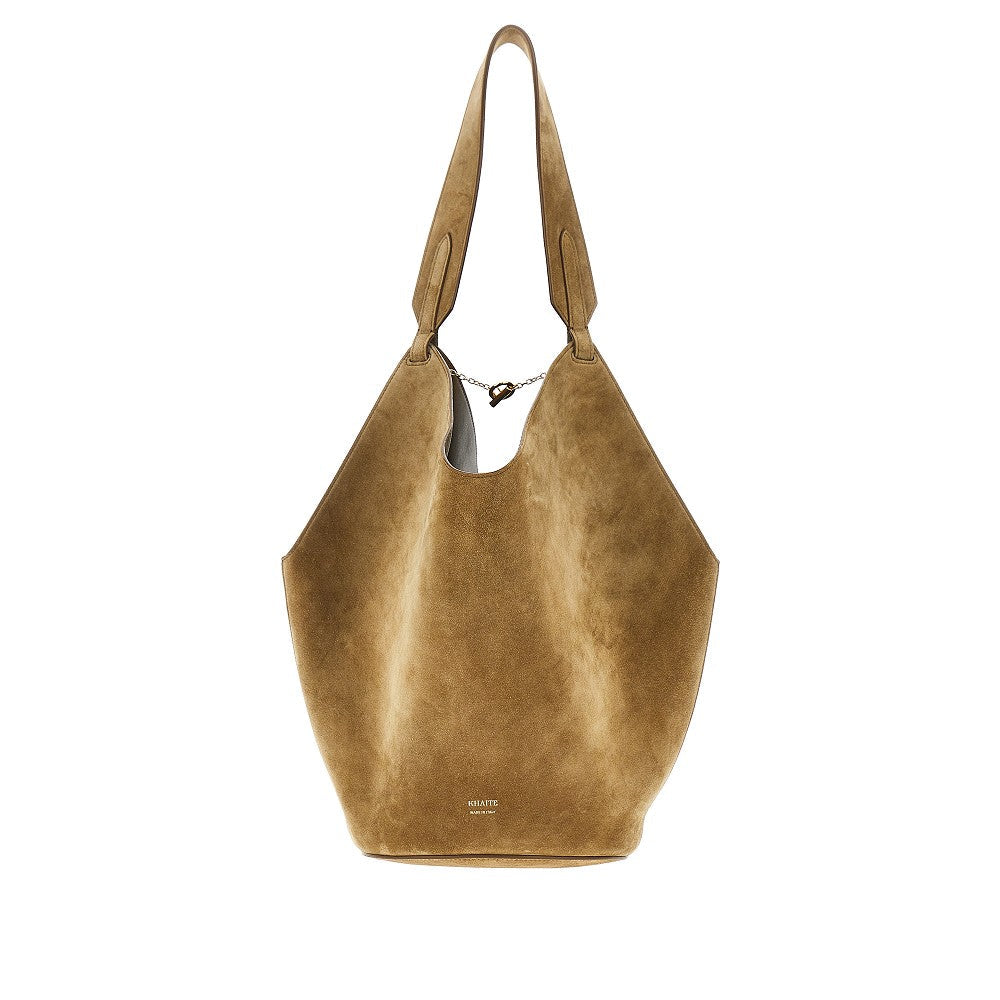 small suede leather lotus tote bag