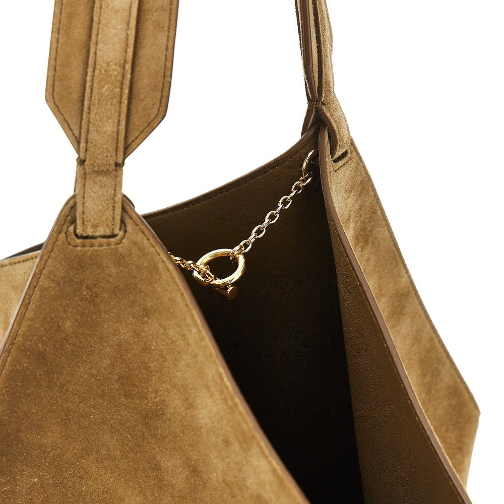 small suede leather lotus tote bag
