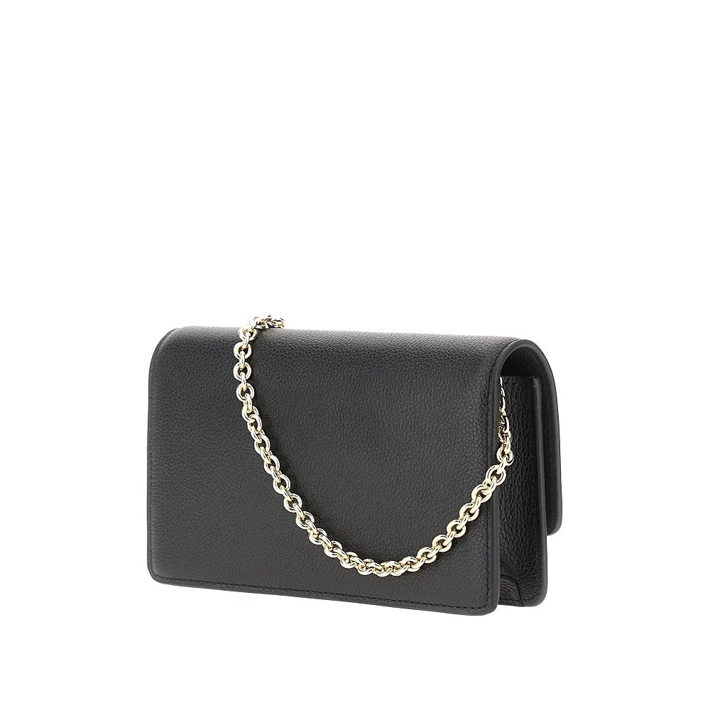 grained leather clutch with chain