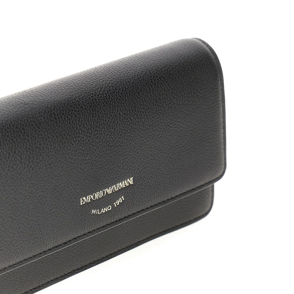 grained leather clutch with chain