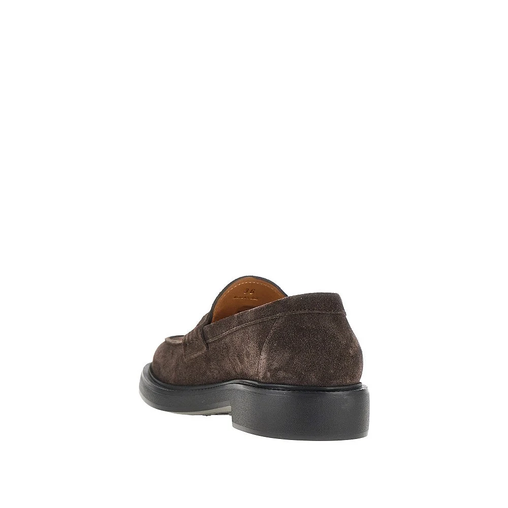 suede leather loafers with logo