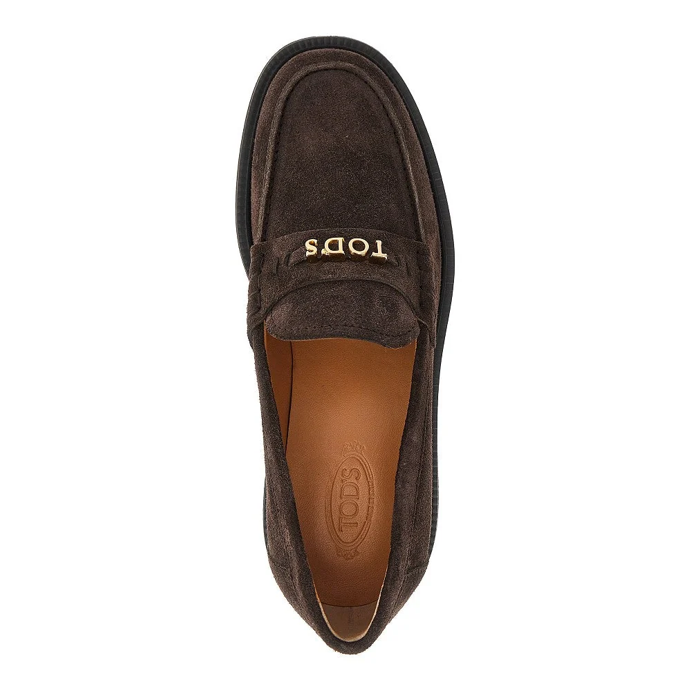 suede leather loafers with logo