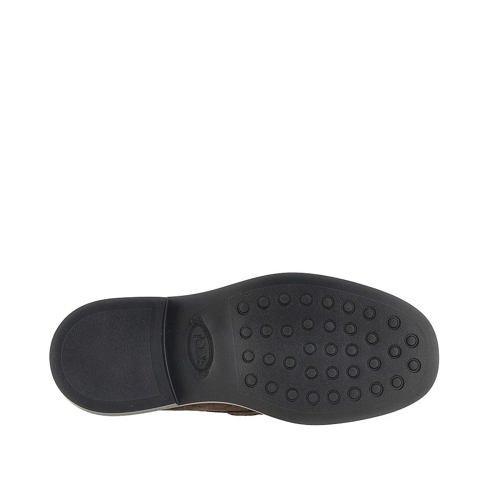 suede leather loafers with logo