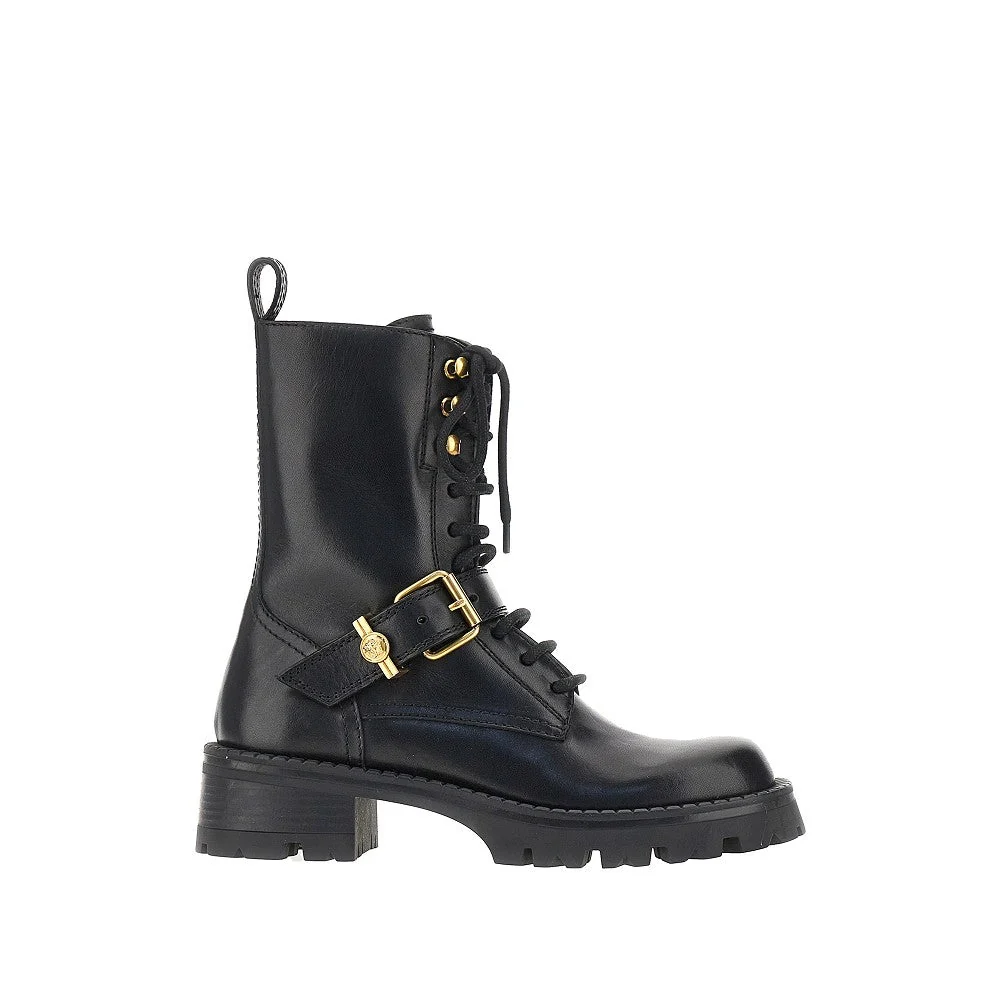 leather boots with medusa detail