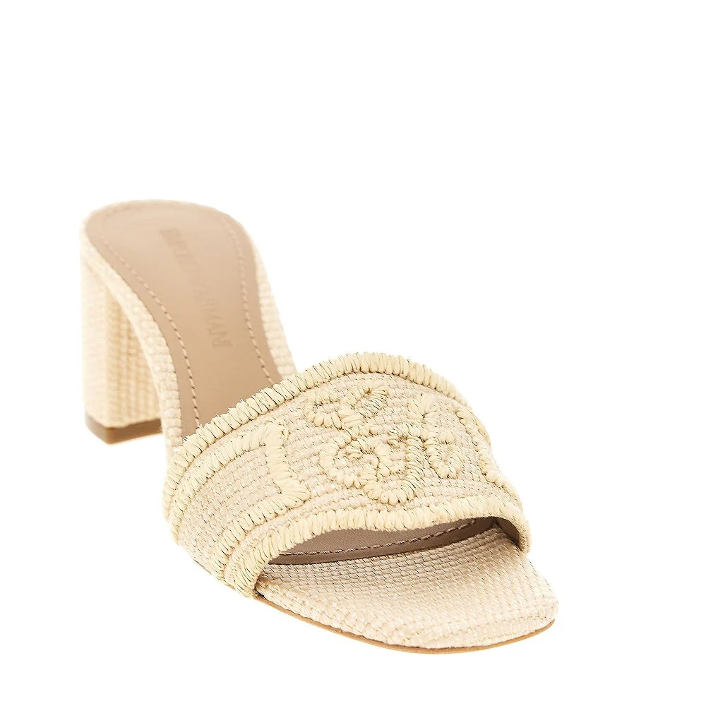 woven raffia mules with ea logo