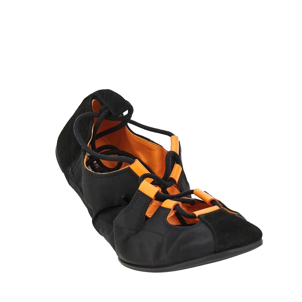 ALAIA 36 nylon and suede leather laced ballerinas