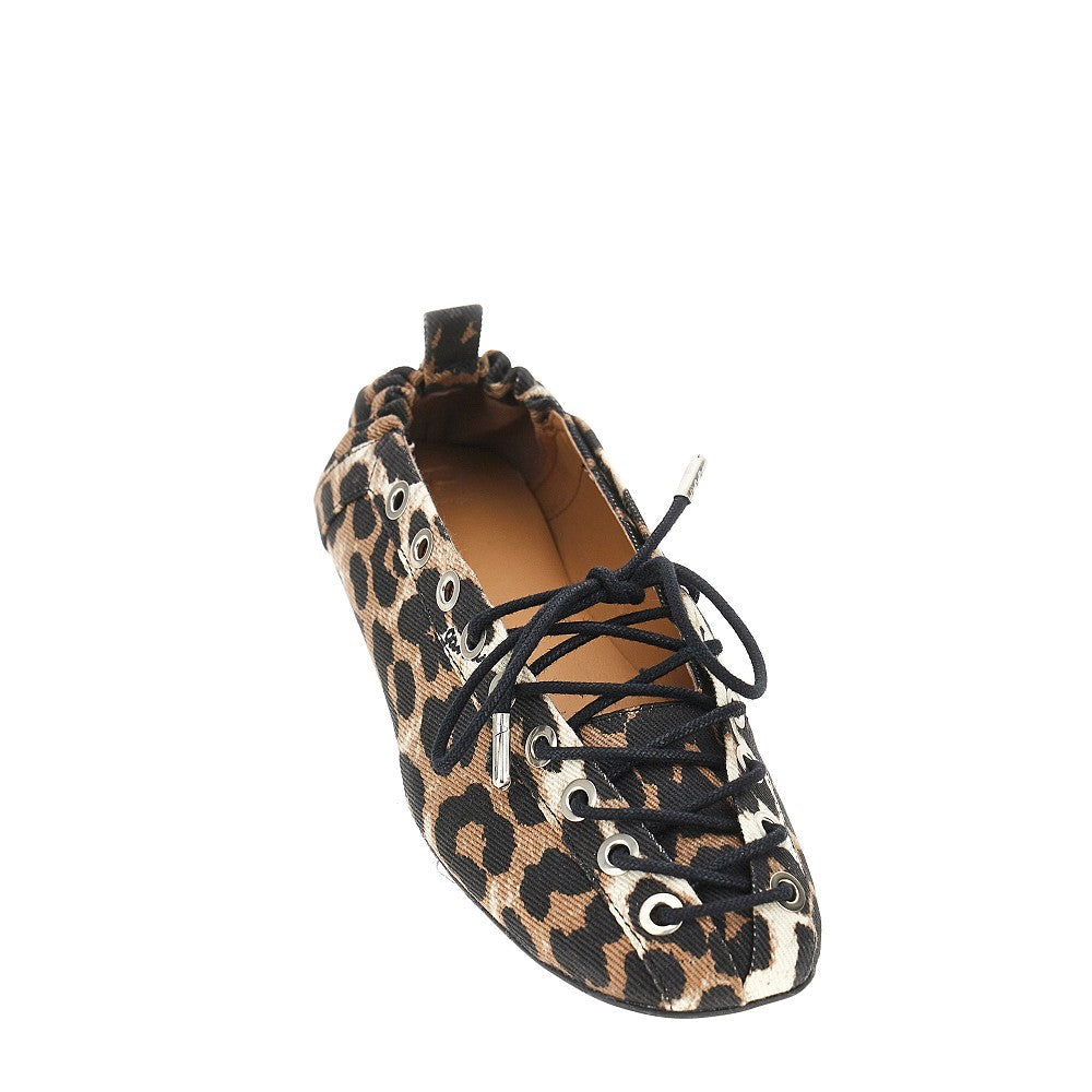 denim ballerina flats with leopard print