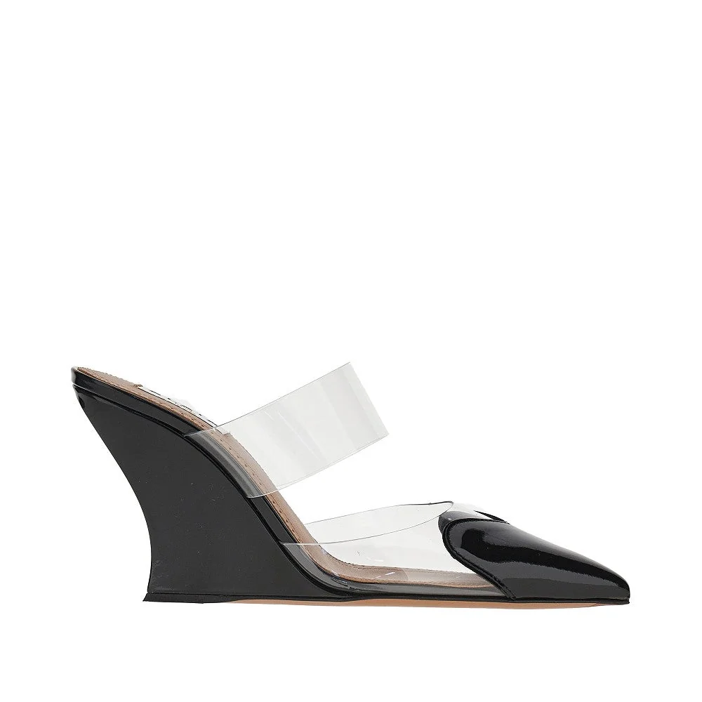 ALAIA 36 pvc and leather le coeur wedge mules