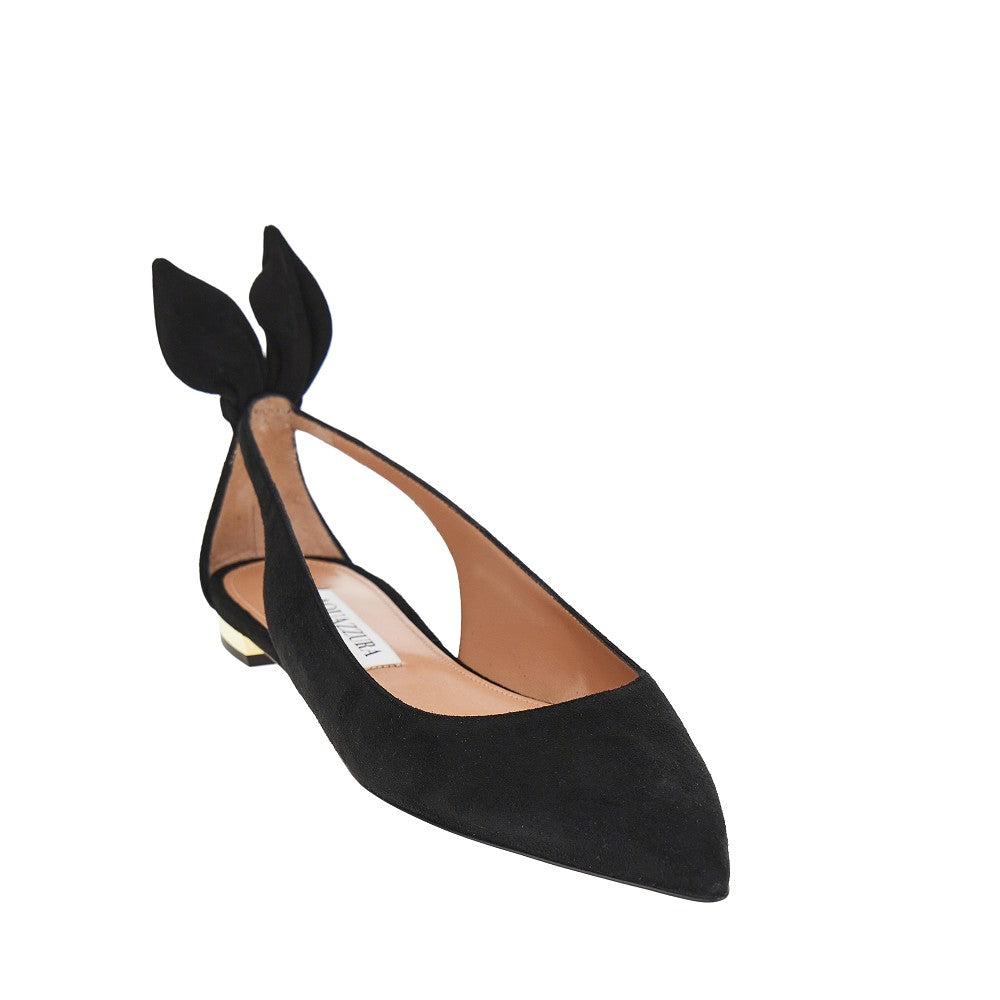 bow tie suede leather ballet flats