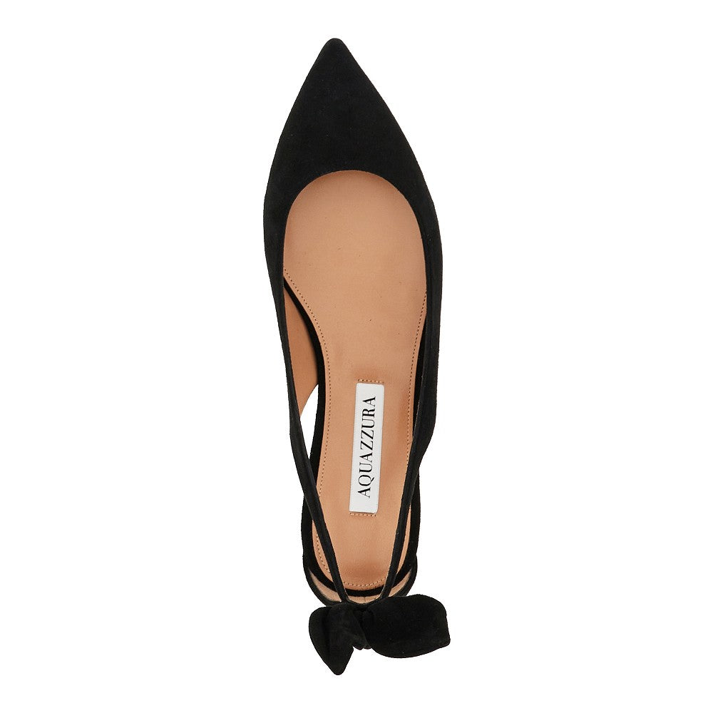 bow tie suede leather ballet flats