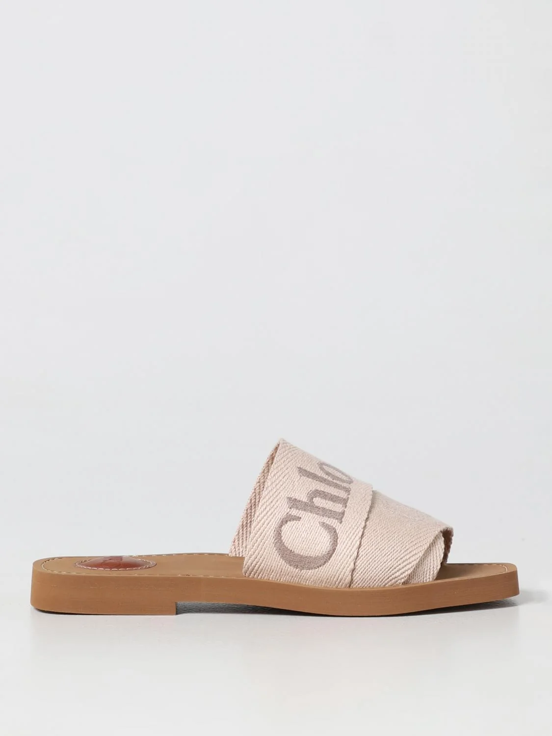 woody chloé sandal in canvas with embroidered logo