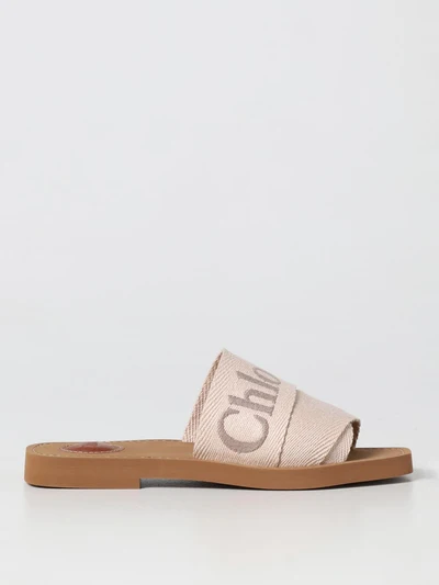woody chloé sandal in canvas with embroidered logo
