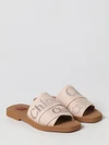 woody chloé sandal in canvas with embroidered logo