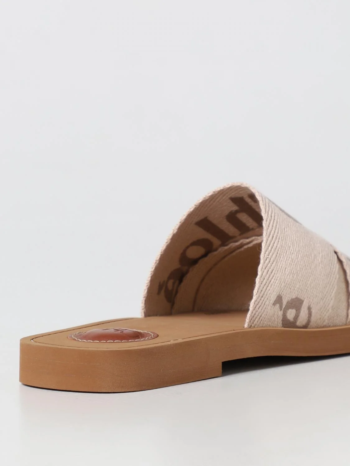 woody chloé sandal in canvas with embroidered logo