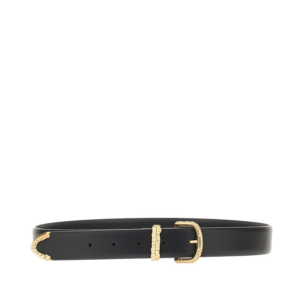 hammered buckle leather belt