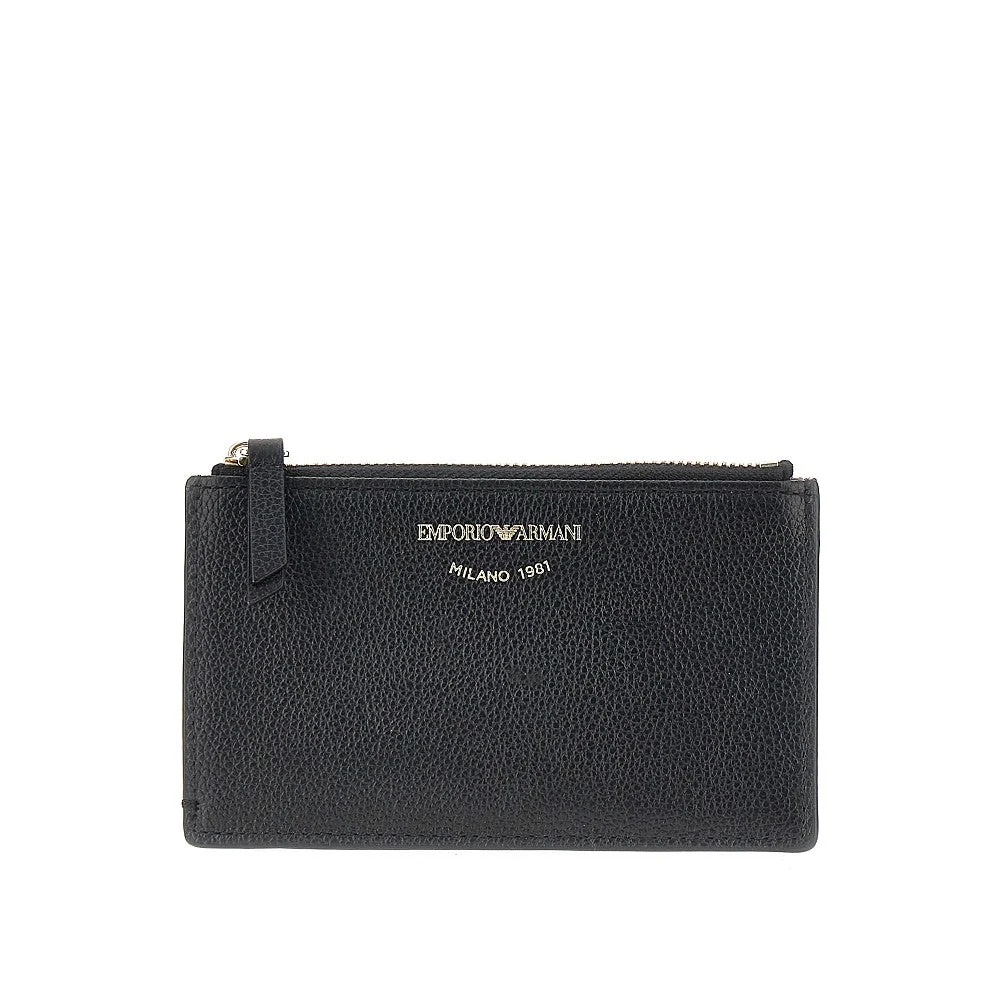 grained leather card holder with logo
