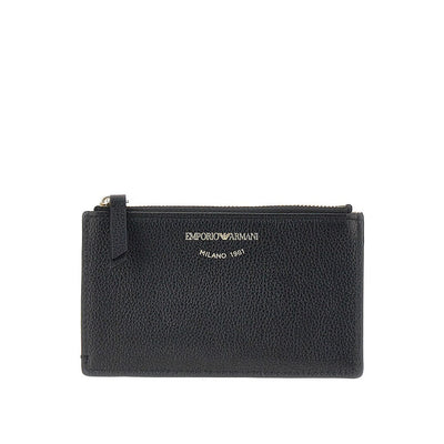 grained leather card holder with logo