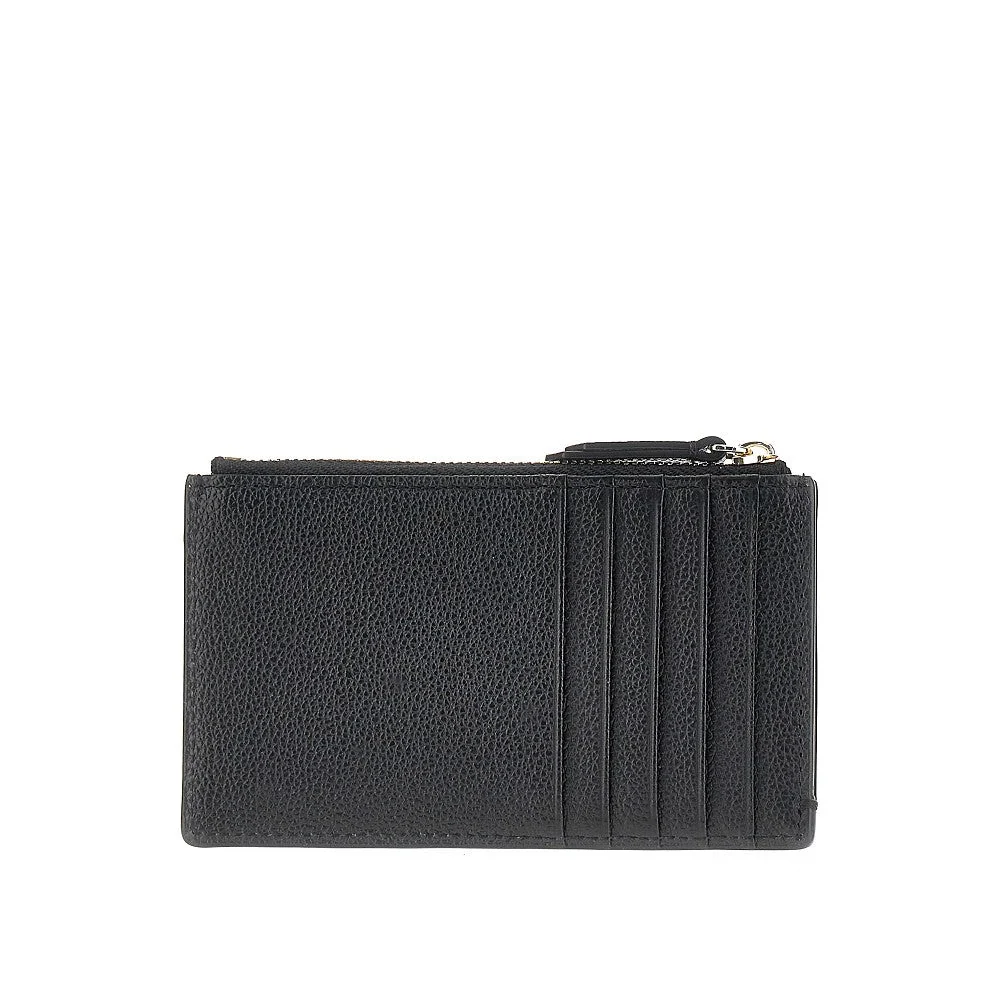 grained leather card holder with logo