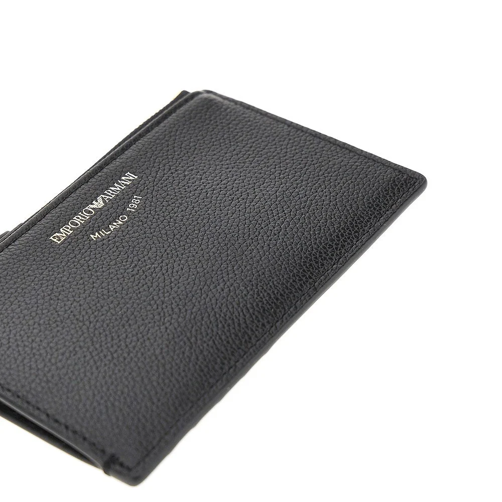 grained leather card holder with logo